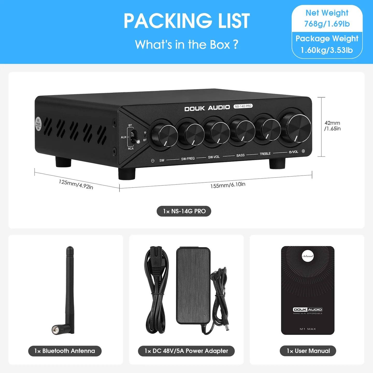 Douk Audio NS-14G Pro Class D 2.1 Integrated Amplifier
