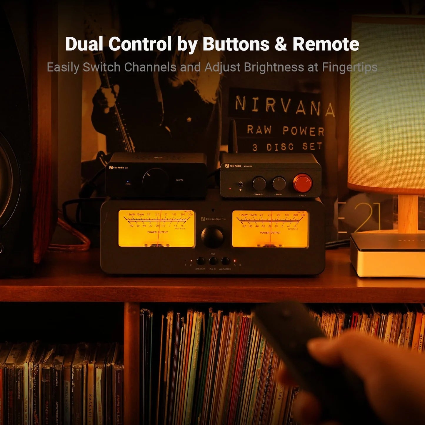 Fosi Audio LC30 Amplifier Speaker Switcher 2-in-2 Out Dual Analog VU Meter