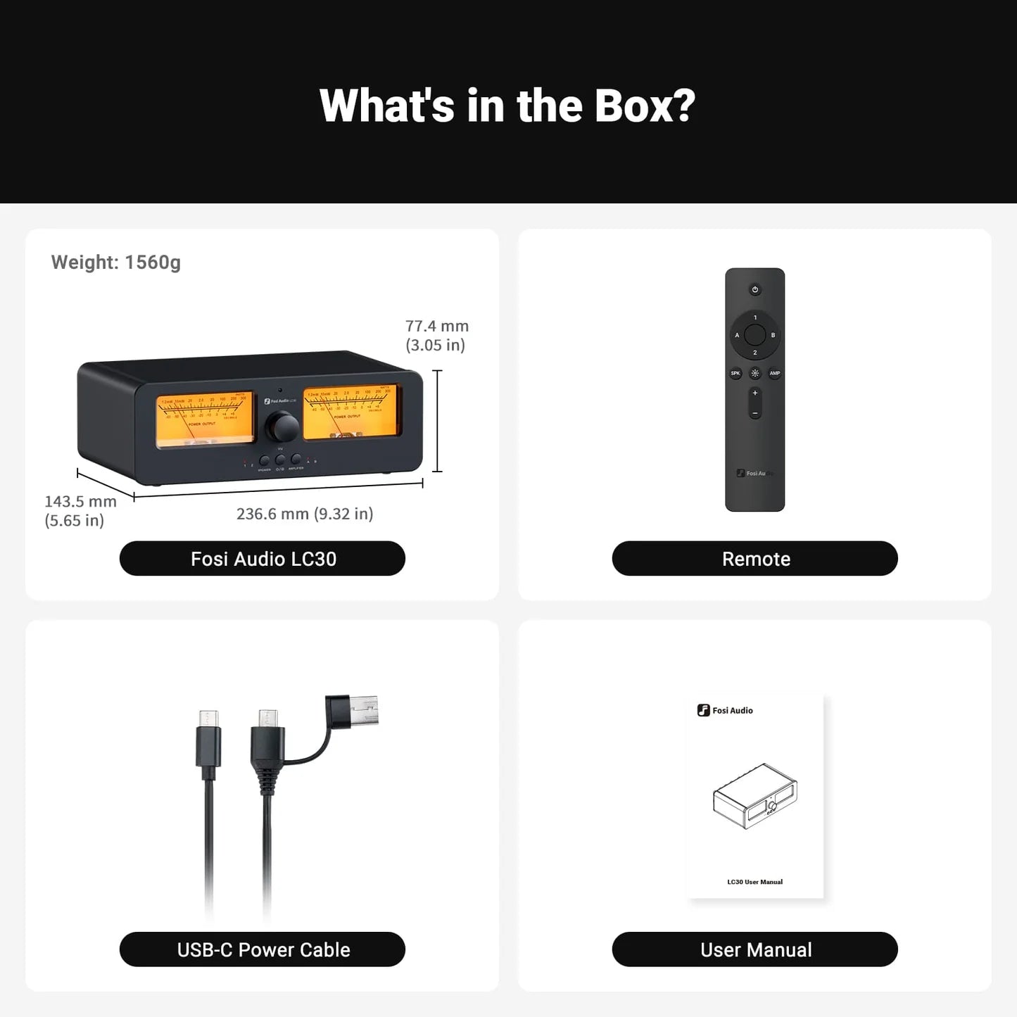 Fosi Audio LC30 Amplifier Speaker Switcher 2-in-2 Out Dual Analog VU Meter
