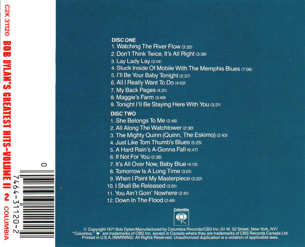 Bob Dylan – Bob Dylan's Greatest Hits Volume II (Used) (Mint Condition) - CD