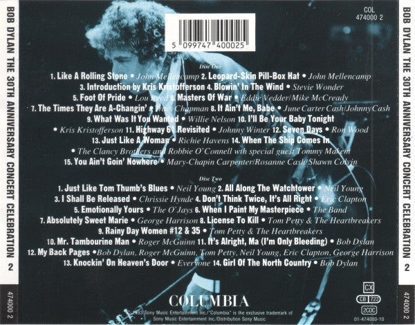 Bob Dylan – The 30th Anniversary Concert Celebration 2 Discs (Used) (Mint Condition) CD