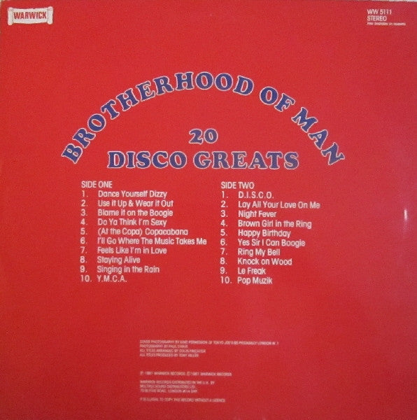 Brotherhood Of Man – 20 Disco Greats (Used) (Mint Condition)