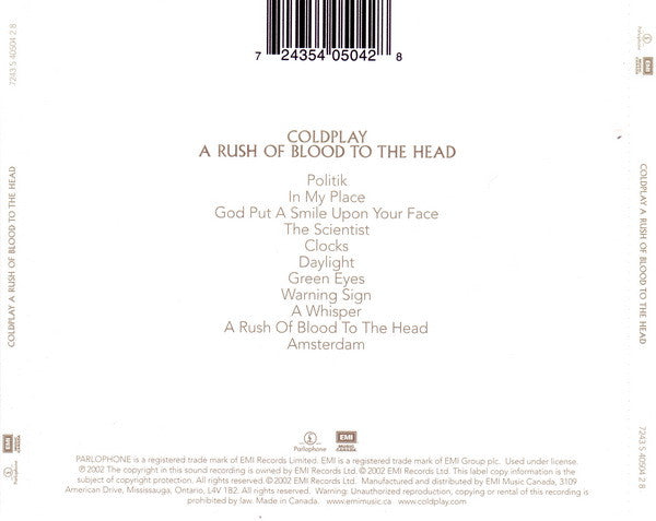 Coldplay – A Rush Of Blood To The Head (Used) (Mint Condition)