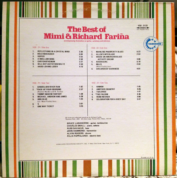 Mimi & Richard Fariña* – The Best Of Mimi & Richard Fariña 2 Discs (Used) (Mint Condition)