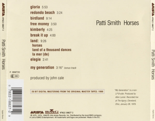 Patti Smith – Horses (Used) (Mint Condition) - CD