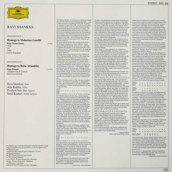 Ravi Shankar - Homage To Mahatma Gandhi & Baba Allauddin (Used) (Mint Condition) Vinyl
