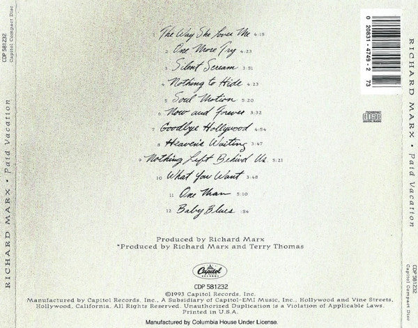 Richard Marx – Paid Vacation (Used) (Mint Condition)