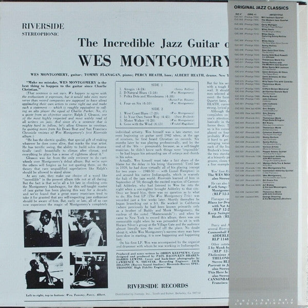 Wes Montgomery – The Incredible Jazz Guitar Of Wes Montgomery (Brand New) Vinyl