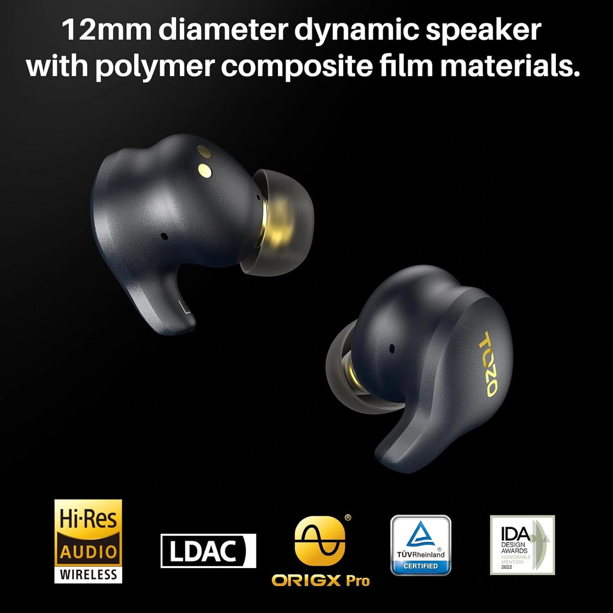 TOZO Golden X1 Wireless Earbuds with Balanced Armature Driver and Hybrid Dynamic Driver