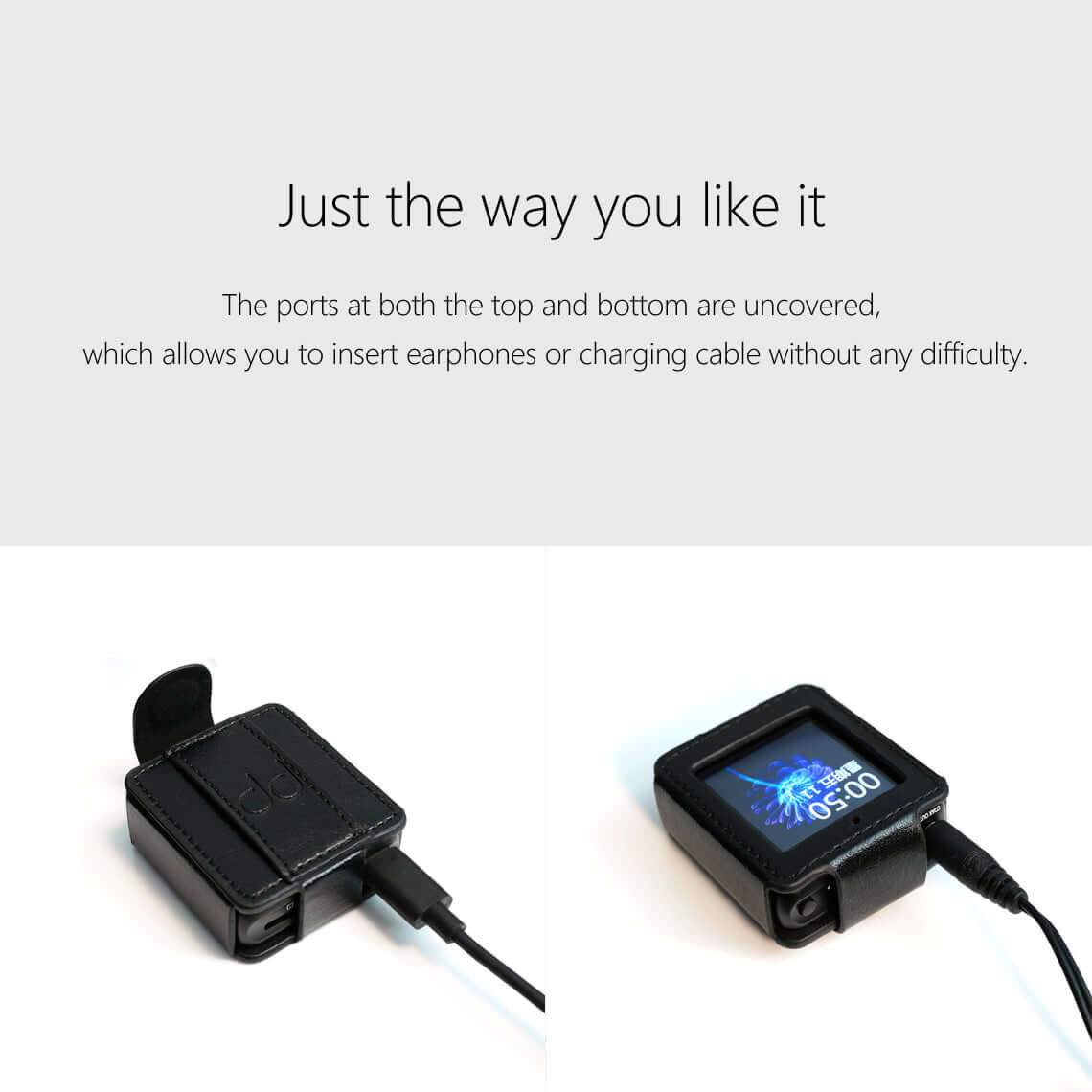 DDHIFI C-M5 Leather case for FiiO M5 music player, DAP Leather cover (with Elastic Loop Strap) Black, Watch band use.