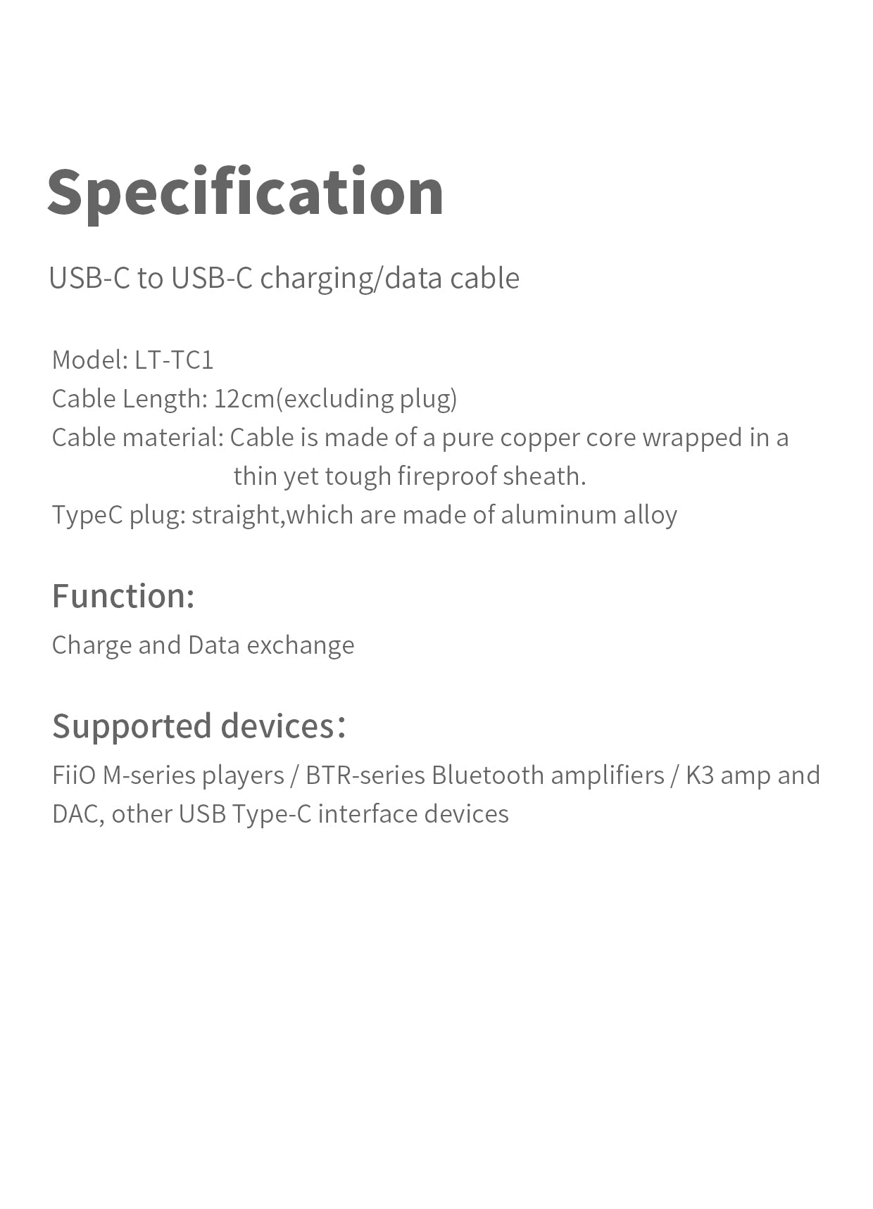 FiiO LT-TC1 Type-C to Type-C USB Cable