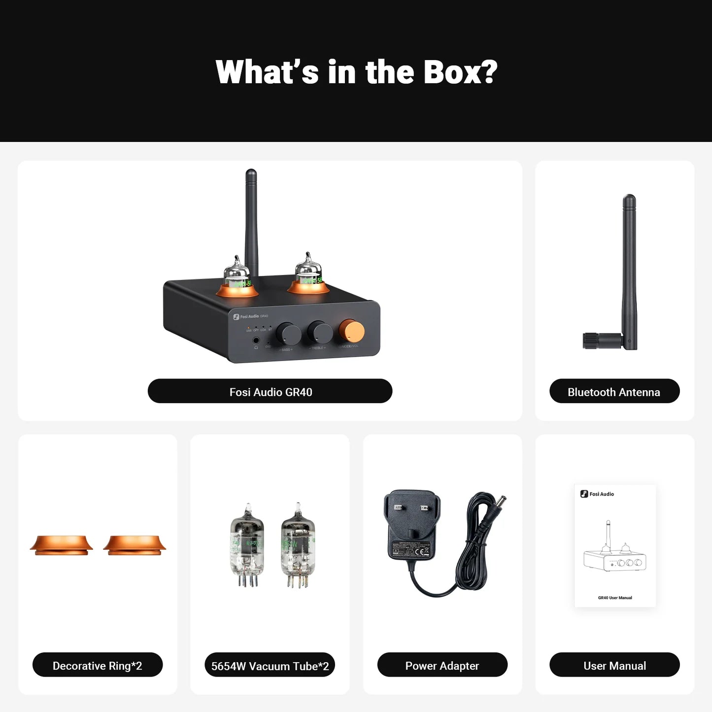 Fosi Audio GR40 Tube DAC Preamp with Bluetooth and Tone Control