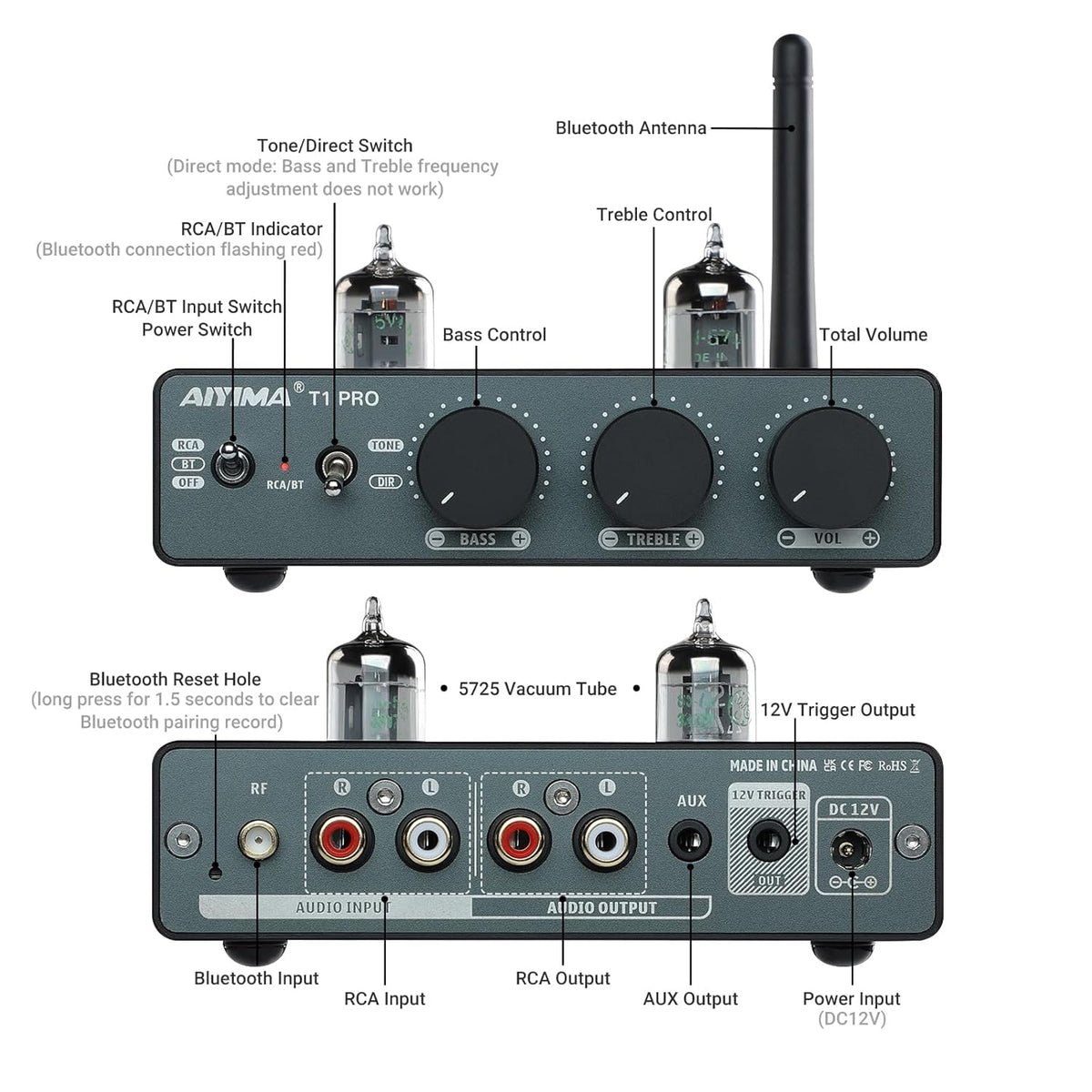 AIYIMA T1 PRO Tube Preamp Vacuum Receiver Home Audio Preamplifier