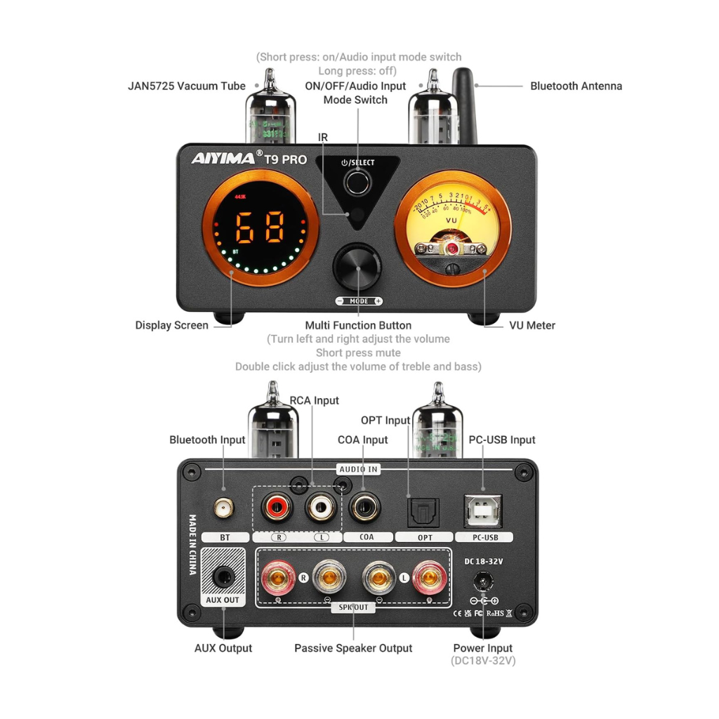 AIYIMA T9 PRO 200W Bluetooth HiFi Digital Class D Power Amplifier