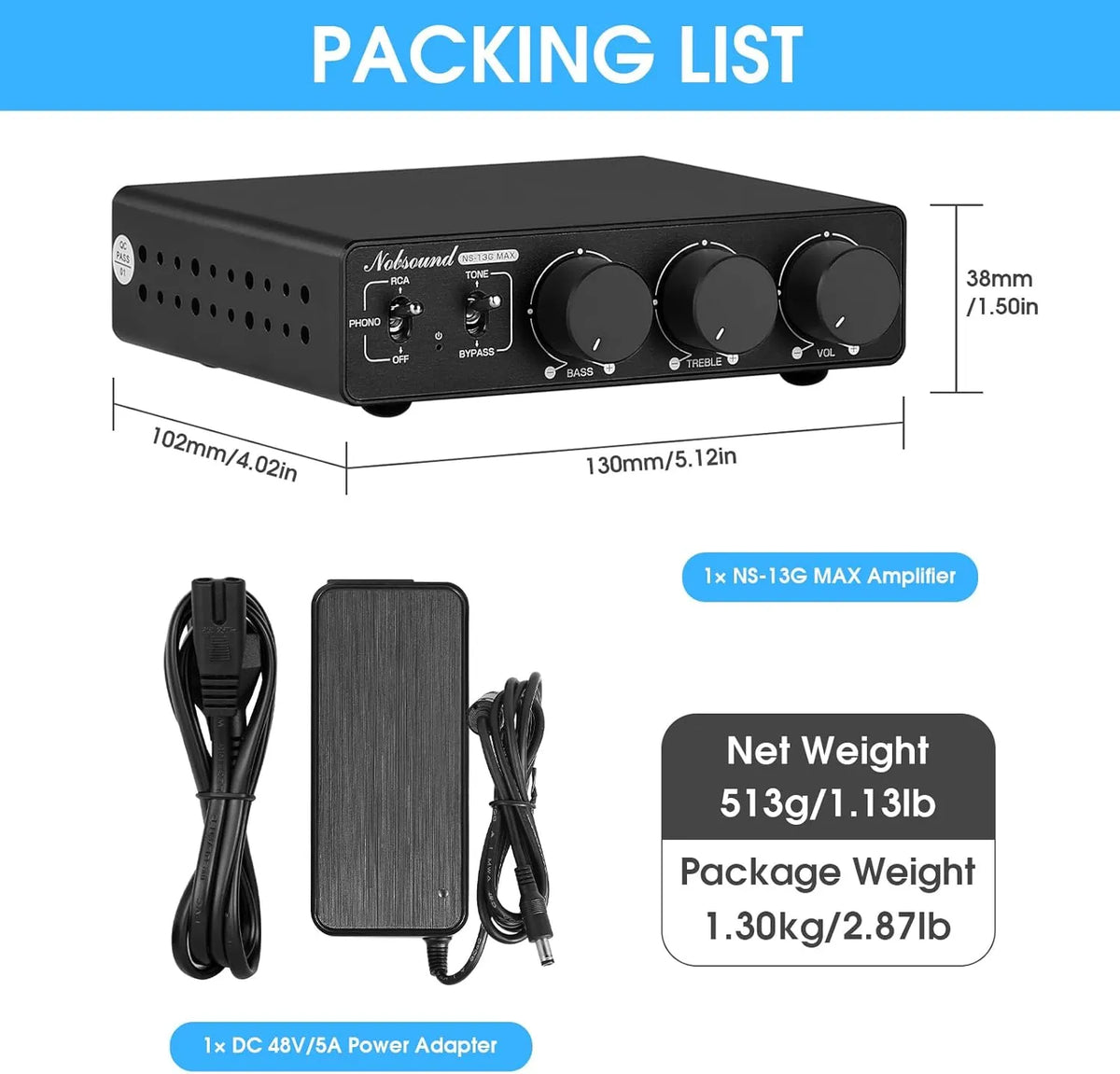 Douk Audio NS-13G MAX 300Wx2 Stereo Hi-Fi Class D Amplifier with Phono Input