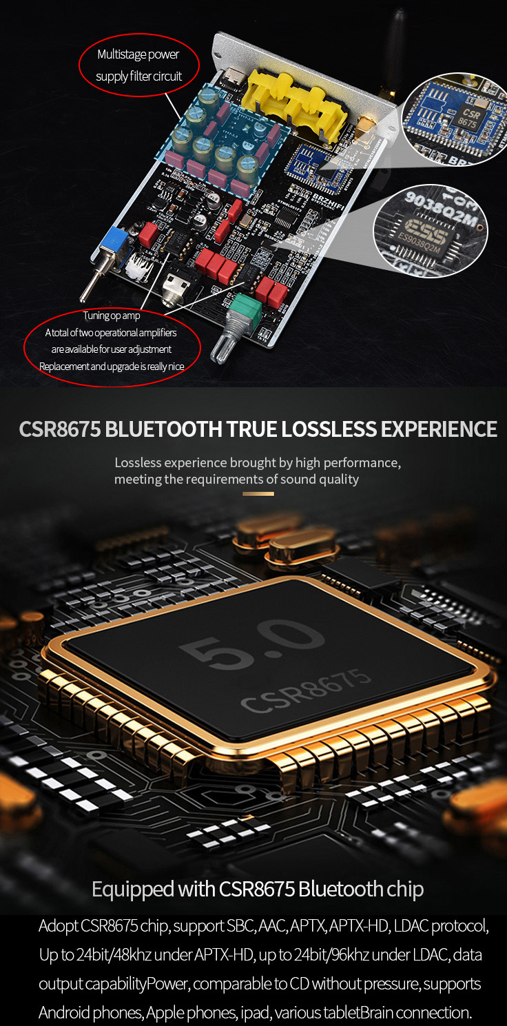 BRZHIFI Bluetooth Audio Power Amplifier & Receiver DAC-BR20-B