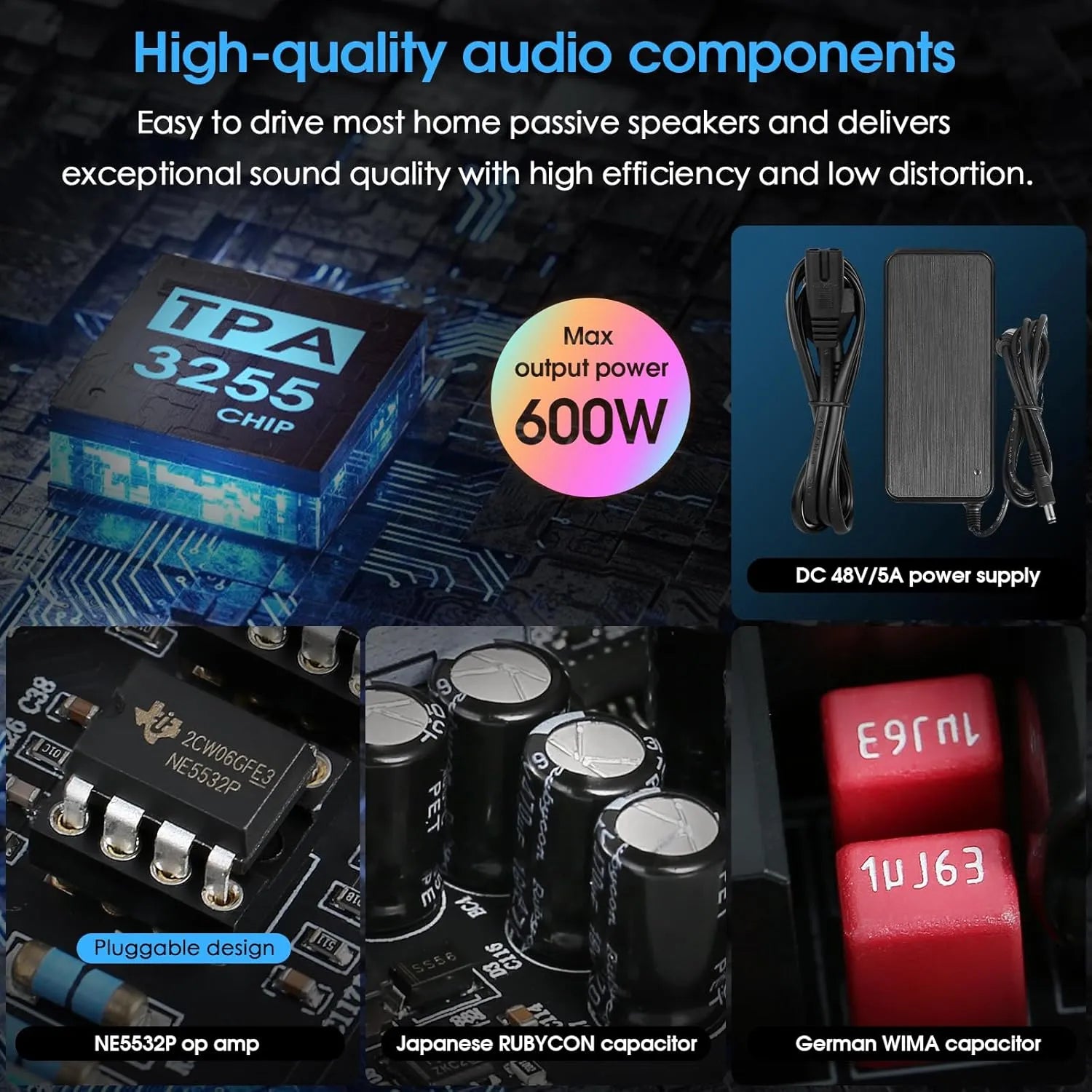 Douk Audio NS-13G MAX 300Wx2 Stereo Hi-Fi Class D Amplifier with Phono Input