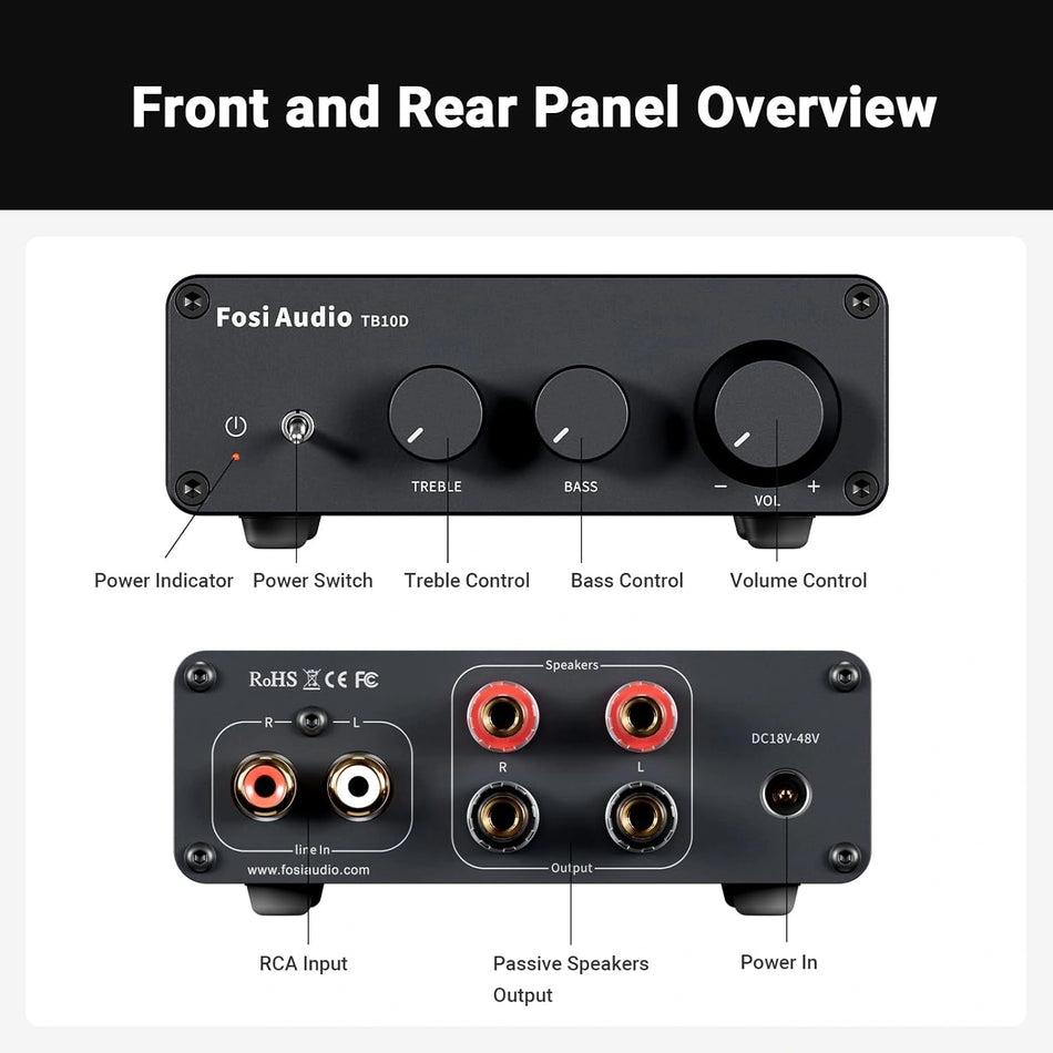 Fosi Audio TB10D 2 Channel Class D Stereo Amplifier