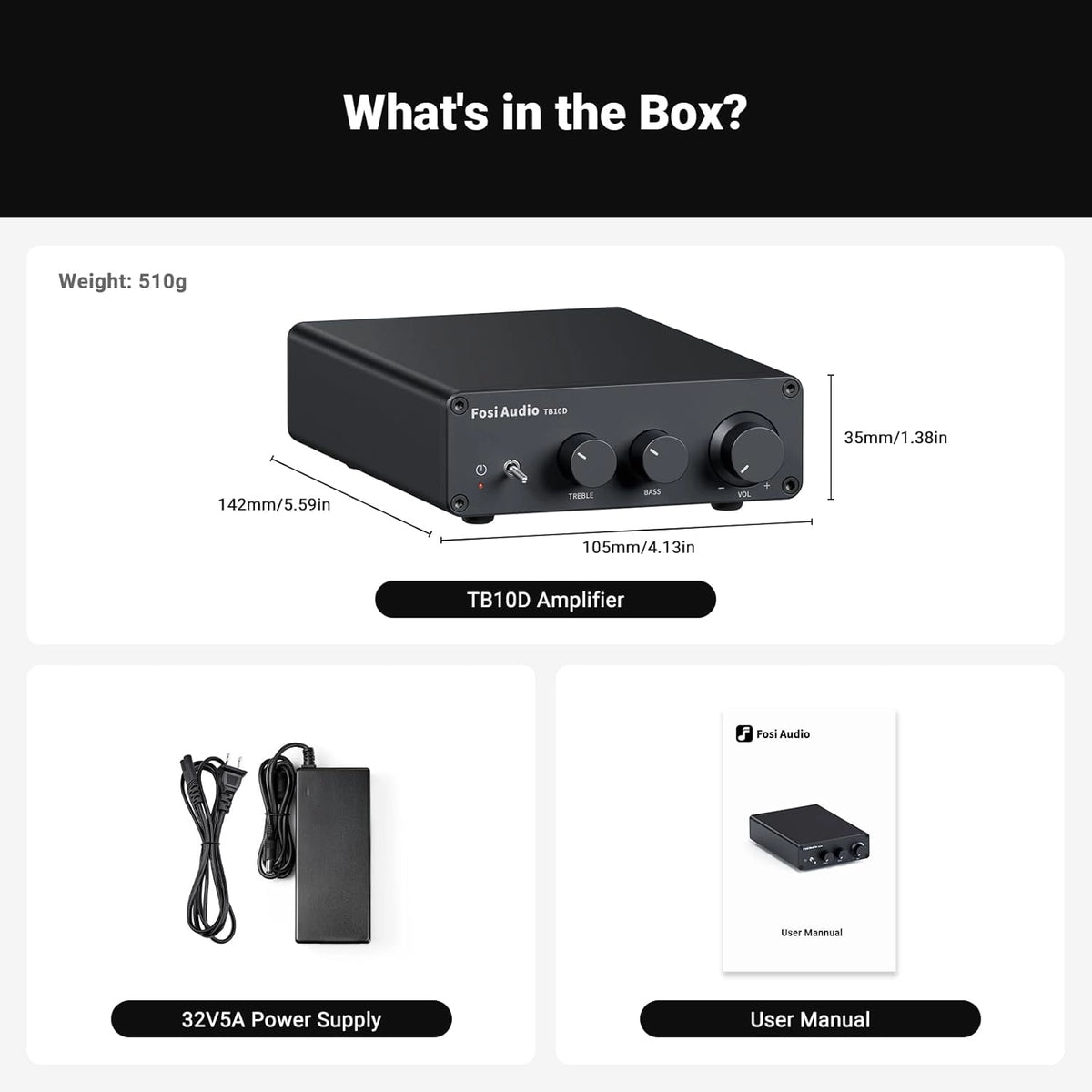 Fosi Audio TB10D 2 Channel Class D Stereo Amplifier