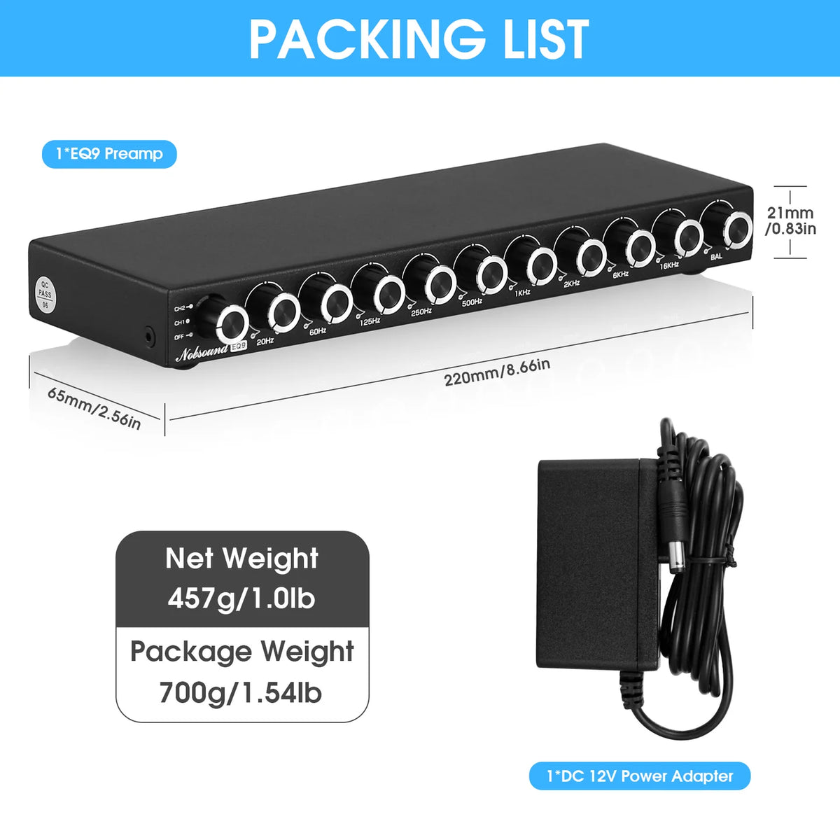 Nobsound EQ9 HiFi 9-Band Stereo EQ Preamp Analog Equalizer Audio Processor for Home/Car