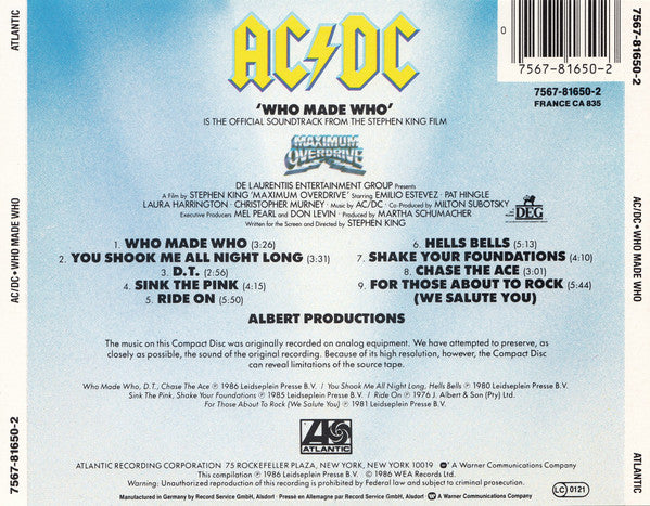 AC/DC - Who Made Who (Used) (Mint Condition) CD