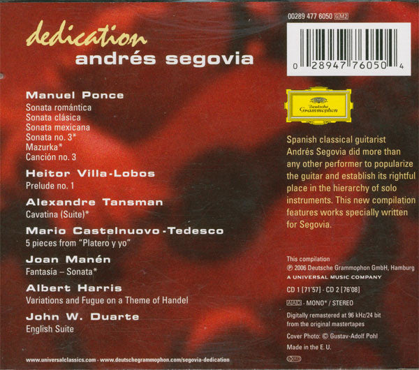 Andrés Segovia – Dedication 2 Discs (Used) (Mint Condition) CD