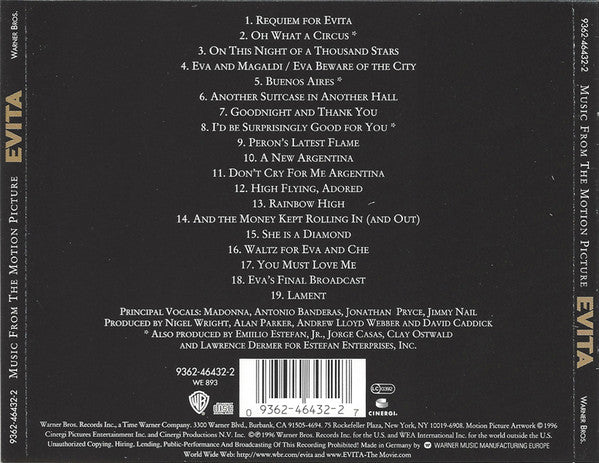 Andrew Lloyd Webber And Tim Rice – Evita (Music From The Motion Picture) (Used) (Mint Condition) CD