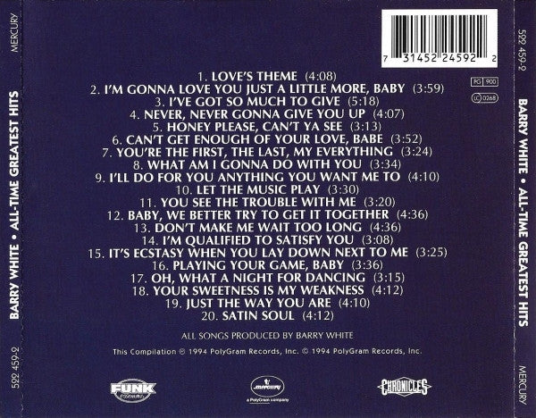 Barry White – All-Time Greatest Hits (Used) (Mint Condition) CD