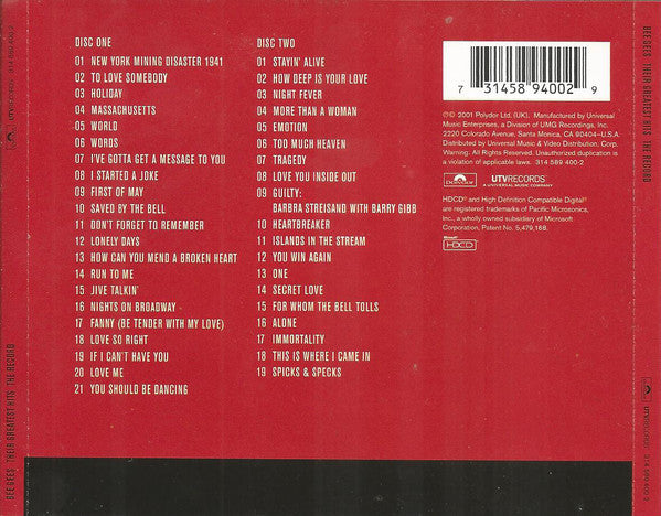 Bee Gees – Their Greatest Hits: The Record 2 Discs (Used) (Mint Condition) CD