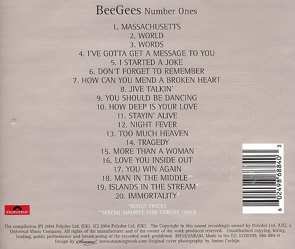 Bee Gees – Number Ones (Used) (Mint Condition) CD