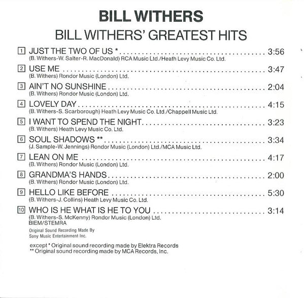 Bill Withers – Bill Withers' Greatest Hits (Used) (Mint Condition) CD
