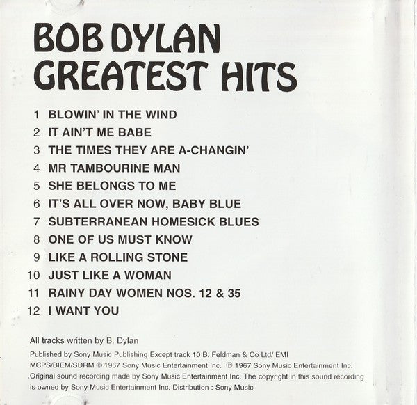 Bob Dylan – Greatest Hits (Used) (Mint Condition) CD