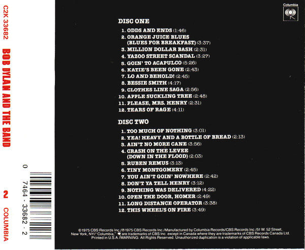 Bob Dylan & The Band – The Basement Tapes - 2 Discs (Used) (Mint Condition) CD
