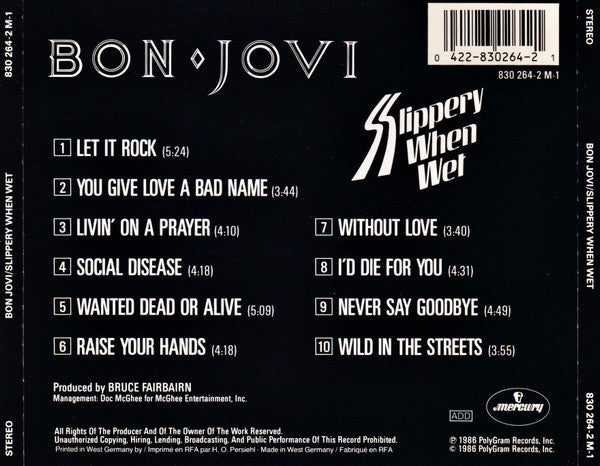 Bon Jovi – Slippery When Wet (Used) (Mint Condition) CD