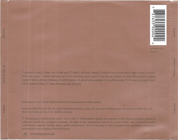 Boyzone – Where We Belong (Used) (Mint Condition) CD