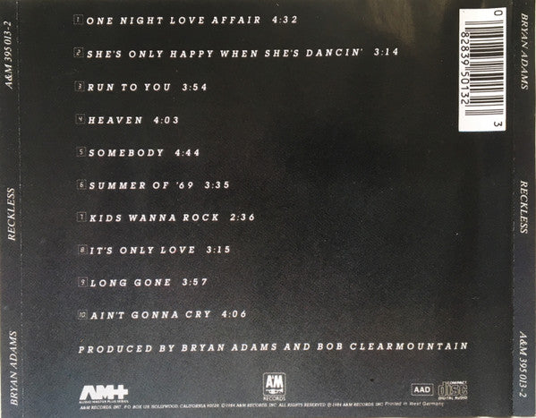 Bryan Adams - Reckless (Used) (Mint Condition)
