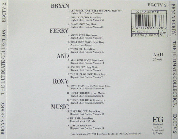 Bryan Ferry With Roxy Music – The Ultimate Collection (Used) (Mint Condition) CD