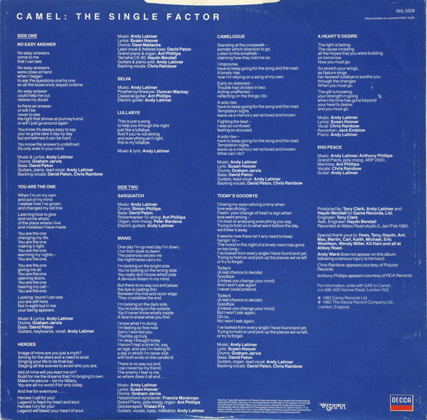 Camel – The Single Factor (Used) (Mint Condition) - Vinyl