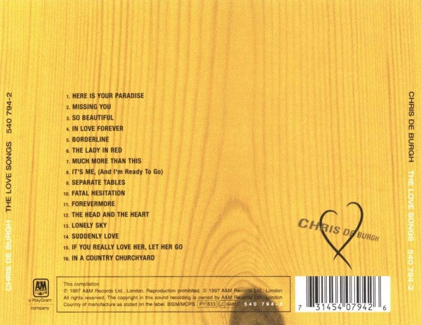Chris de Burgh – The Love Songs  (Used) (Mint Condition) CD