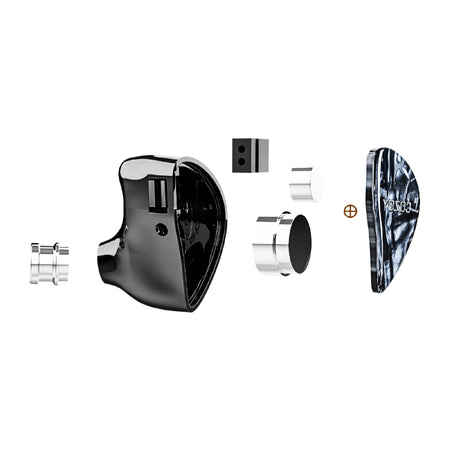 COZOY D2 exploded view of the earphone shell, nozzle, driver units and marble faceplate
