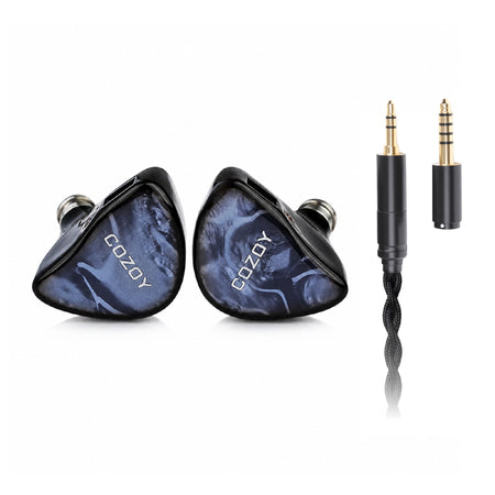 COZOY D2 in-ear monitors with braided cable and interchangeable 3.5mm and 4.4mm plugs