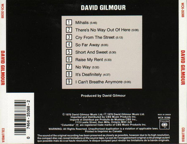 David Gilmour - David Gilmour  (Used) (Mint Condition) CD