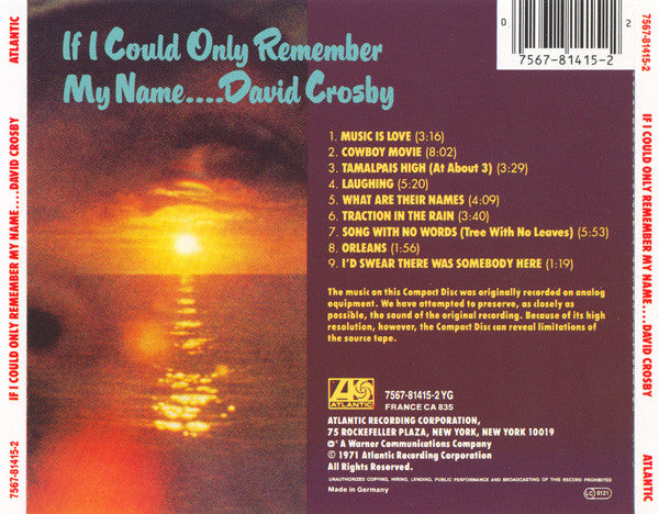 David Crosby – If I Could Only Remember My Name.... (Used) (Mint Condition) CD