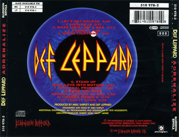 Def Leppard – Adrenalize (Used) (Mint Condition) - CD
