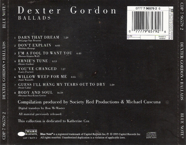 Dexter Gordon – Ballads (Used) (Mint Condition) CD