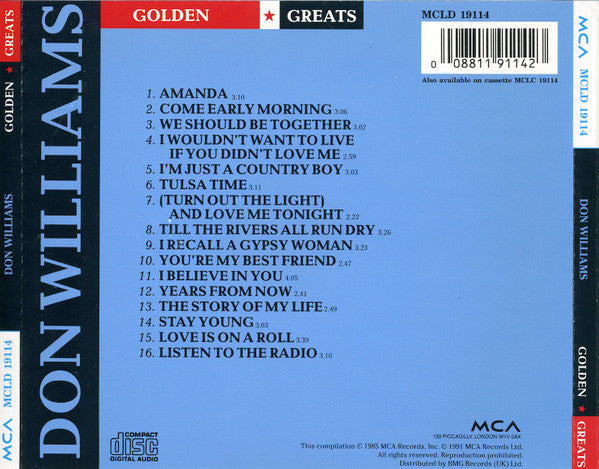 Don Williams (2) – Golden Greats (Used) (Mint Condition) CD
