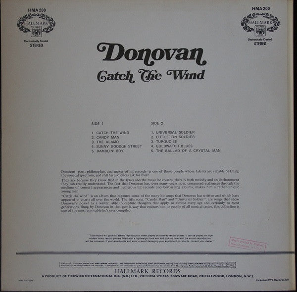 Donovan – Catch The Wind (Used) (Mint Condition)