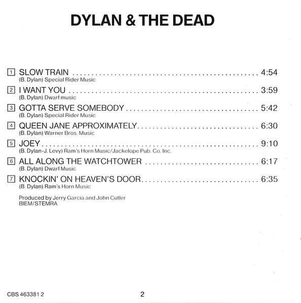Dylan* & The Dead* – Dylan & The Dead (Used) (Mint Condition) CD