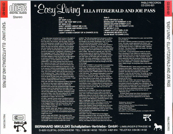 Ella Fitzgerald - Easy Living (Used) (Mint Condition) - CD