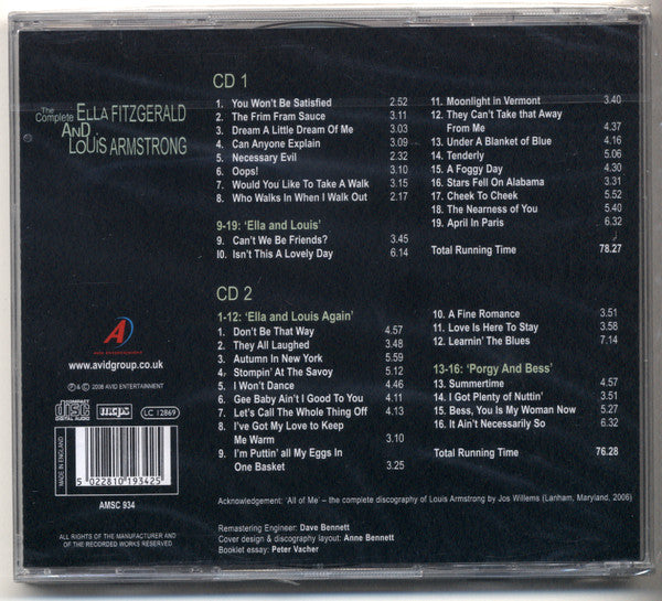 Ella Fitzgerald, Louis Armstrong – The Complete Studio Recorded Duets 2 Discs (Used) (Mint Condition) CD